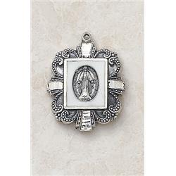 SS5353M Silver & White Miraculous Medal with 18 in. Chain