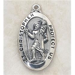 SS8747 Sterling Silver St. Christopher Medal with 24 in. Chain - Oval - Large