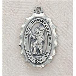 SS9870 Sterling Silver St. Christopher Scalloped Medal with 24 in. Chain
