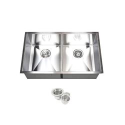 F3219-50-50 32 in. Stainless Steel Zero Radius Double Bowl 50 by 50 Undermount Kitchen Sink & Accessories -  Contempo Living, F3219-50/50