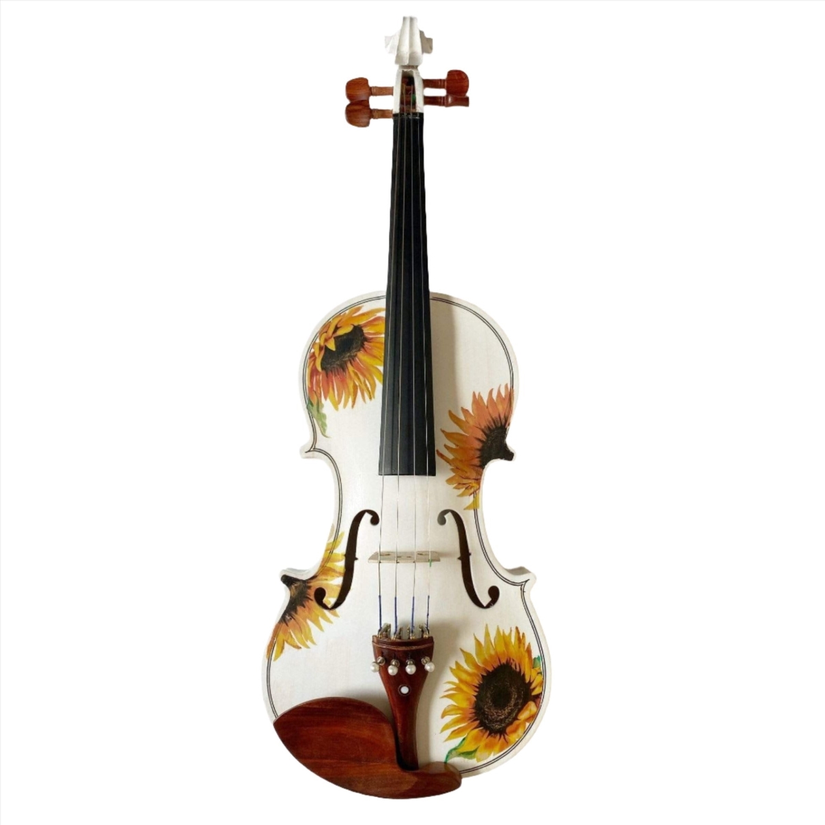 Picture of Rozannas Violins SW5044 Sunflower White Glitter Violin Outfit with Carbon Fiber Bow Case Rosin Strings Pearl Fine Tuners Set Up