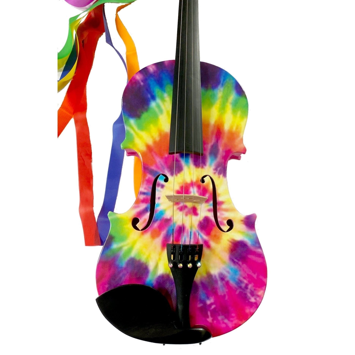 Picture of Rozannas Violins TD8044 Tie Dye Violin with Brazilwood Bow Case Crystal Fine Tuners Rosin Strings Set Up&#44; Multi Color