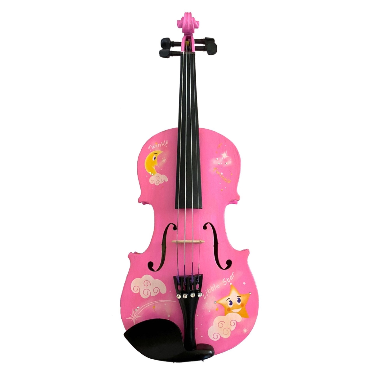 Picture of Rozannas Violins TP6044 Pink Twinkle Star Violin Outfit with Brazilwood Bow Case Crystal Fine Tuners & Rosin Strings Set Up