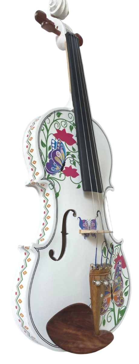 Picture of Rozannas Violins whitesp Butterfly Dream II White Violin Outfit with Greco Sides with Matching Carbon Fiber Bow Case Crystal Fine Tuners & Rosin Strings Set Up