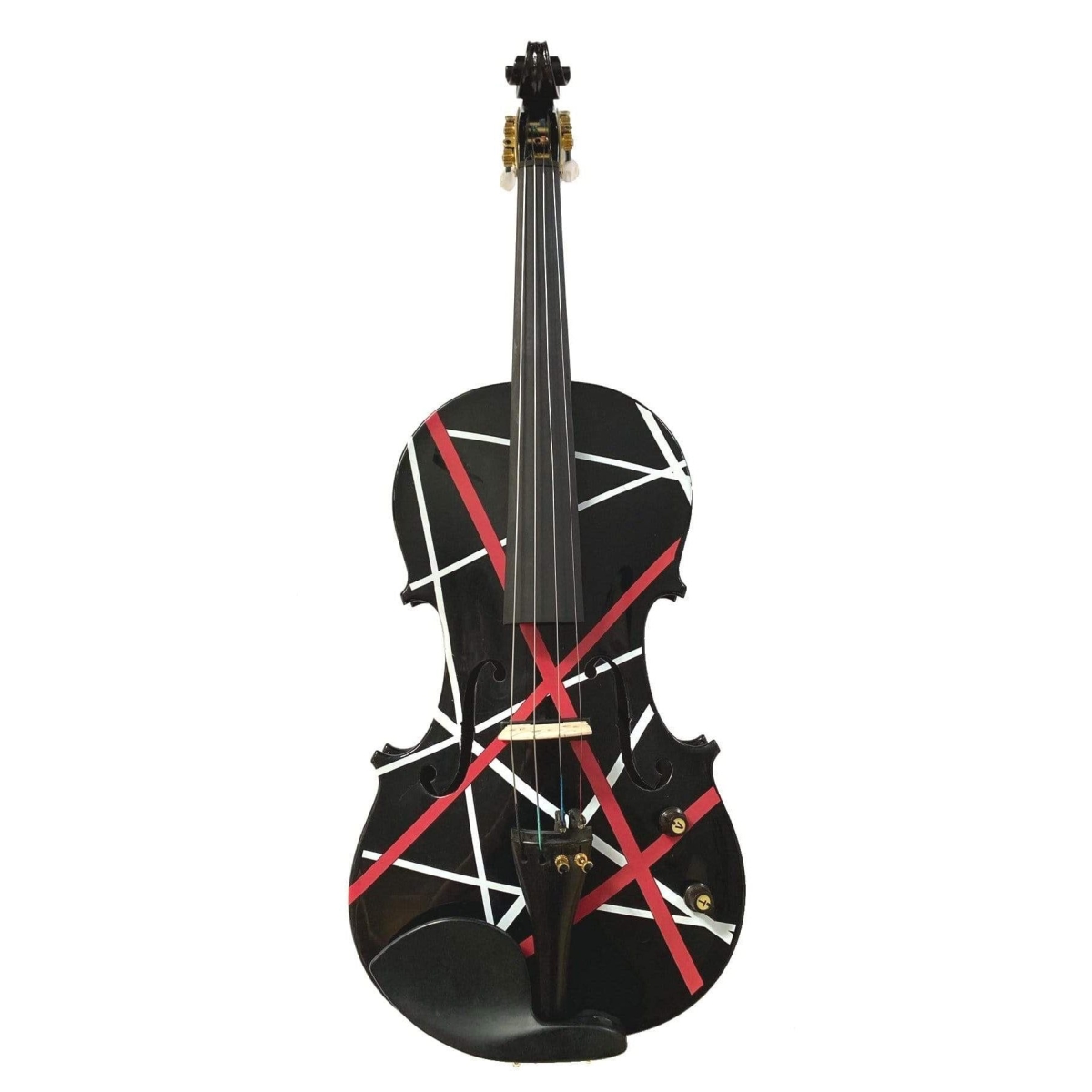 Picture of Rozannas Violins wreo44 Wrap Electric Acoustic Violin with Matching Carbon Fiber Bow Mechanical Pegs Case Crystal Fine Tuners Rosin Strings Set Up&#44; Black