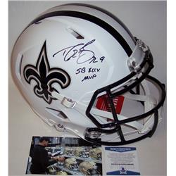 Picture of Creative Ports APRONSFW-BREES-MVP-BAS Drew Brees Autographed Hand Signed New Orleans Saints Flat White Speed Full Size Authentic Pro Helmet - BAS Beckett