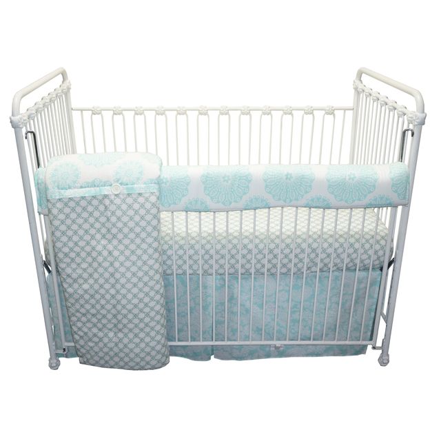 SB4F. Sweet & Simple Aqua Blue Front Crib Rail Cover Up Bedding Set - 4 Piece