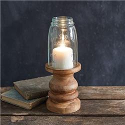 Picture of CTW Home 370844 12.5 in. Wooden Pedestal Candle Holder with Mason Jar Chimney, Brown