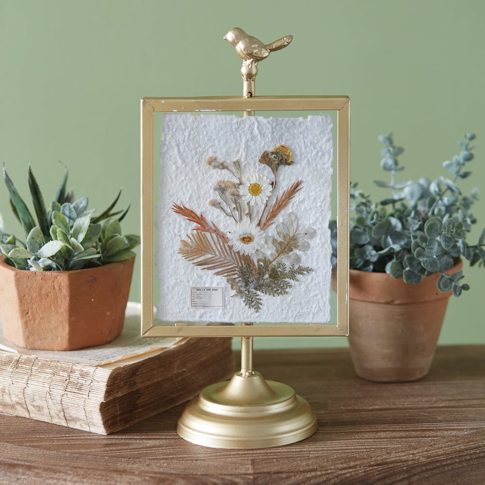 Picture of CTW Home Collection 440400 Gilded Pressed Botanical Stand - Corydalis & Chrysanthemum