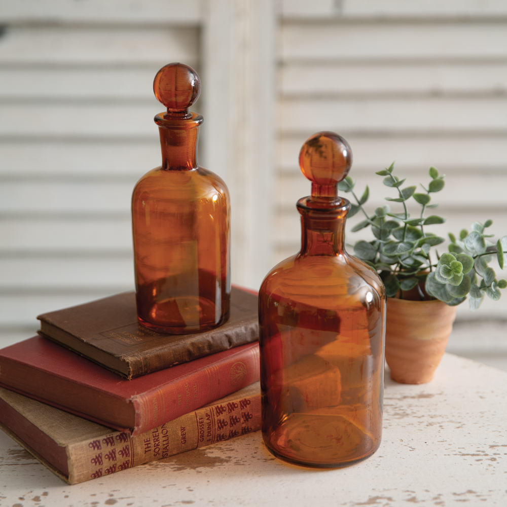 Picture of CTW Home Collection 371042 Amber Glass Bottles with Stoppers - Set of 2