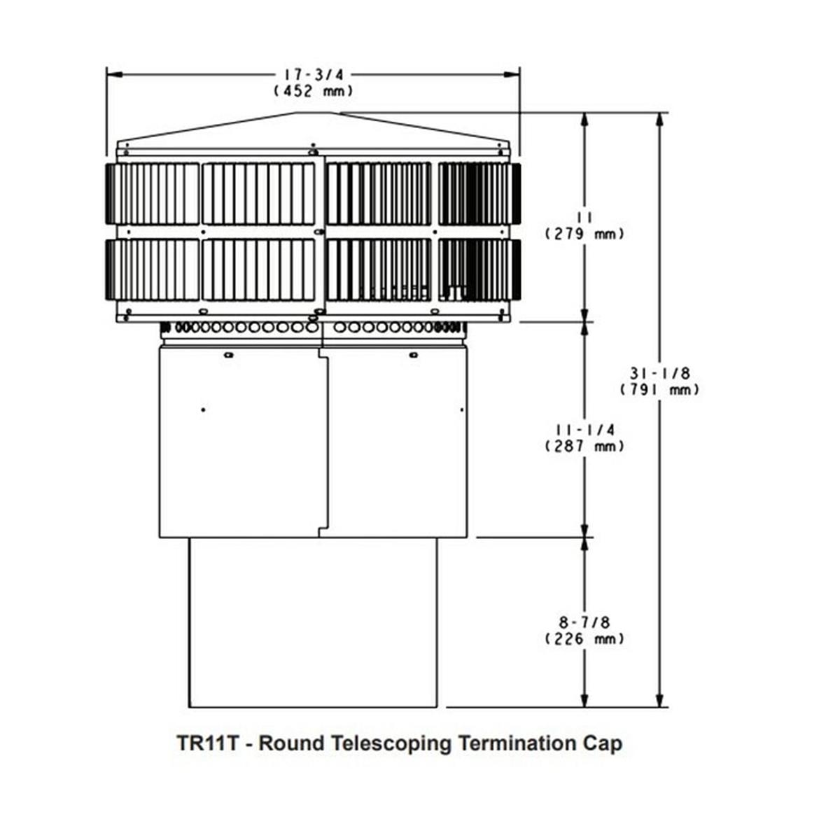 Majestic TR11T-B Round Telescoping Termination Cap with Storm Collar