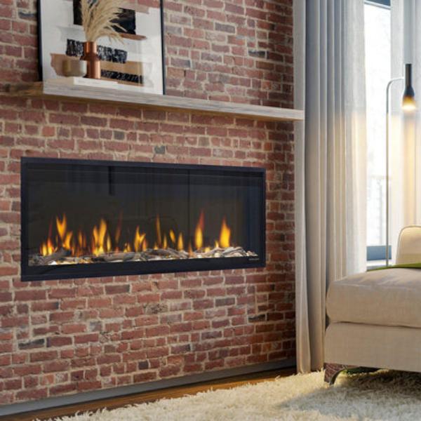 500002573 50 in. Ignite Evolve Built-in Linear Electric Fireplace with Tumbled Glass & Driftwood Media