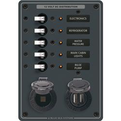 Blue Sea 8120 Breaker Panel 5 Position w/DC Socket & Dual USB