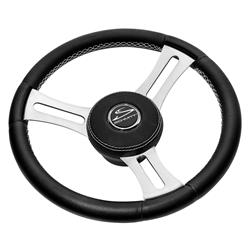 PU085241 14 in. Torcello Elite Wheel Leather & Cap Stitching - Polished SS Spokes, Black & White - 0.75 in. Tapered Shaft