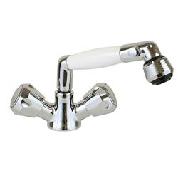 Scandvik Combination Marine Faucet/Shower Fixture, White Handle with 5’ White Nylon Hose | by West Marine