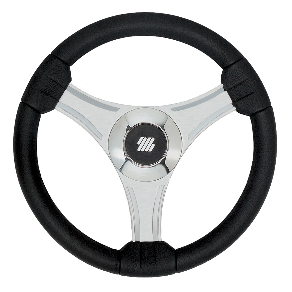 65277N Tavolara 13.8 in. Black Polyurethane Steering Wheel with Silver Spokes & X62 Hub