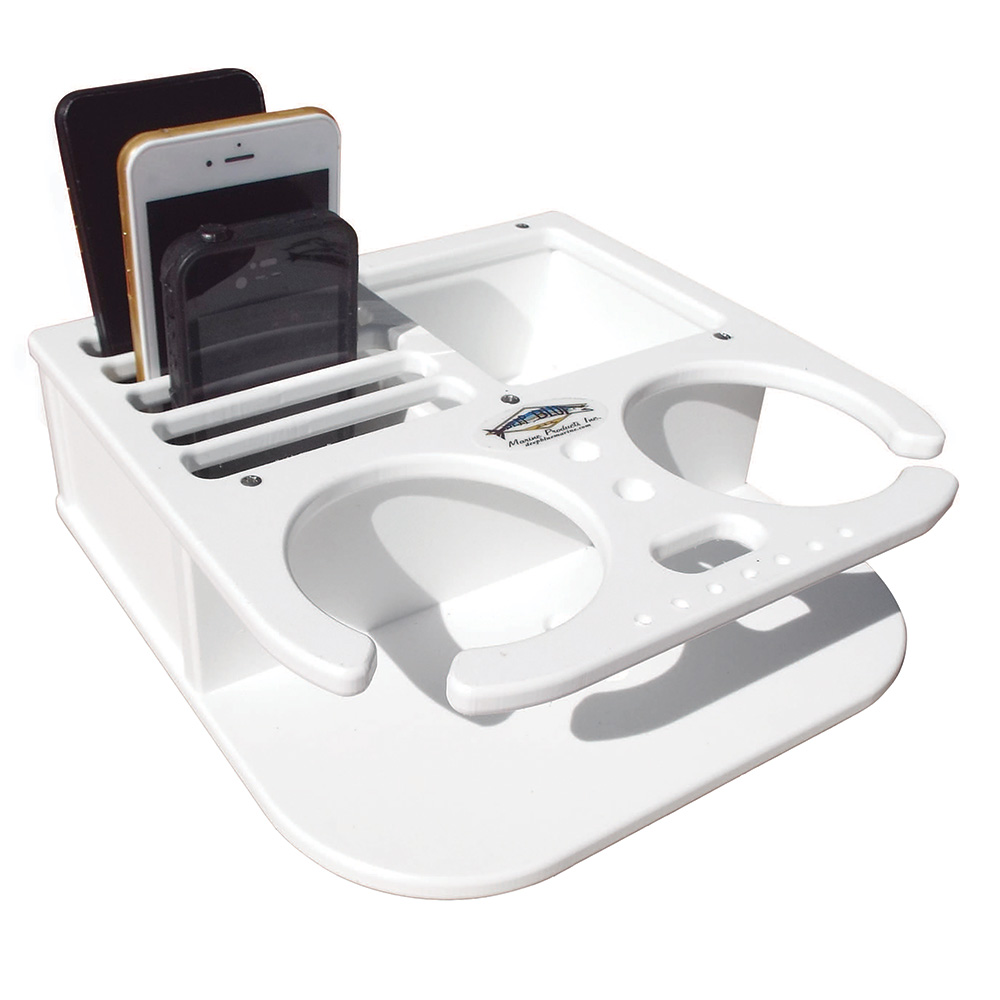 BH-2CELL 2 Cup Drink Holder & Cell Phone Storage Box - White