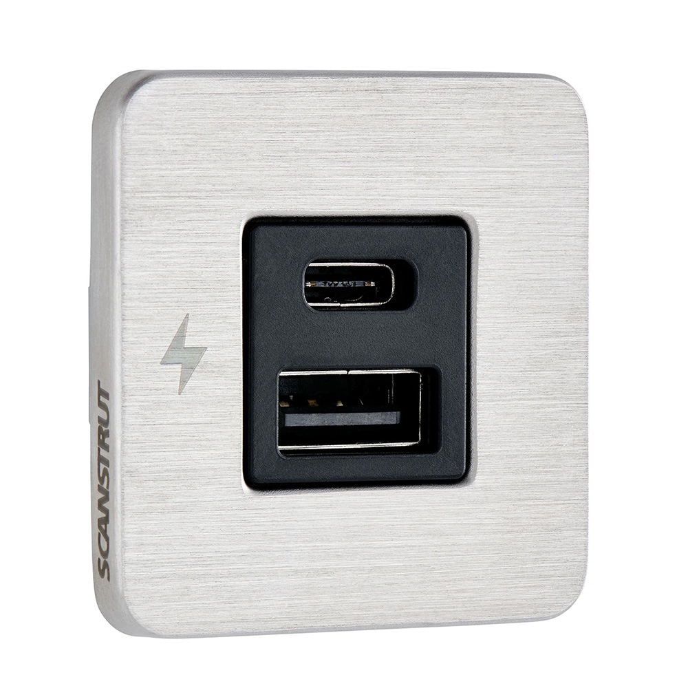 SC-TILE-11 12-24V Tile USB-A & USB-C Interior Charging Socket - Stainless Steel Bezel