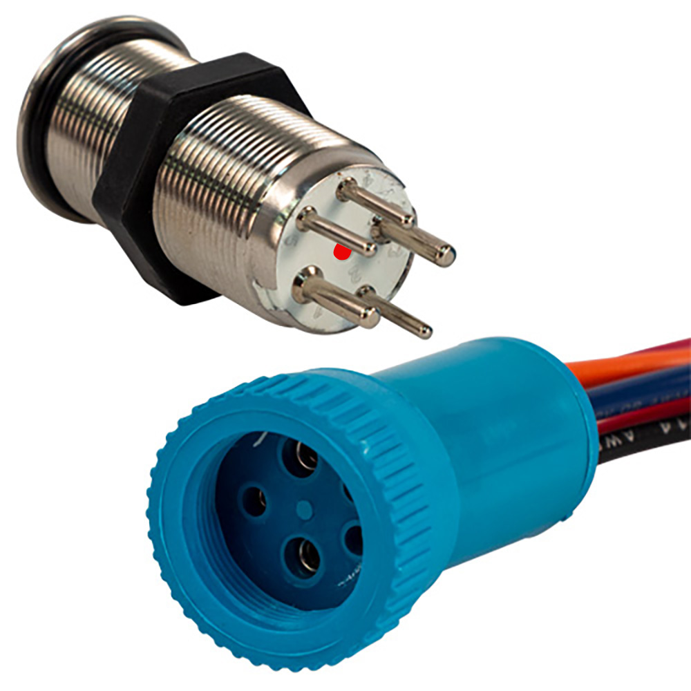 9057-1113-1 19 mm Push Button Switch - Off & On Contact - 1 ft. Lead, Blue & Red LED