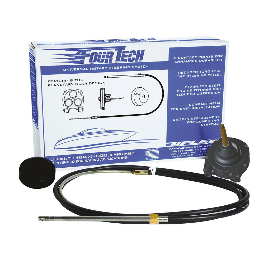FOURTECHBLK08 8 ft. Fourtech Black Mach Rotary Steering System with Helm, Bezel & Cable