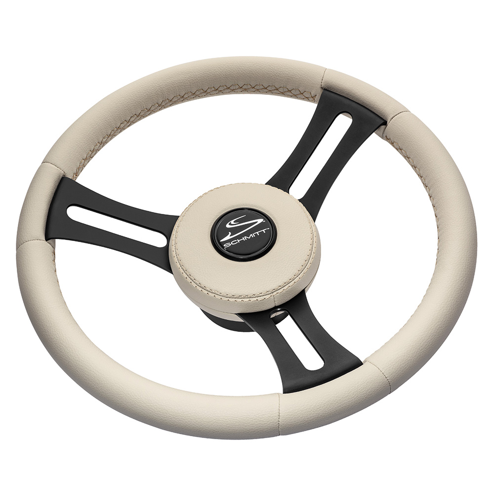 PU081B11 14 in. Torcello Elite Wheel - Beige Leather & Cap with White Stitching - Black Stainless Steel Spokes - 0.75 in. Tapered Shaft