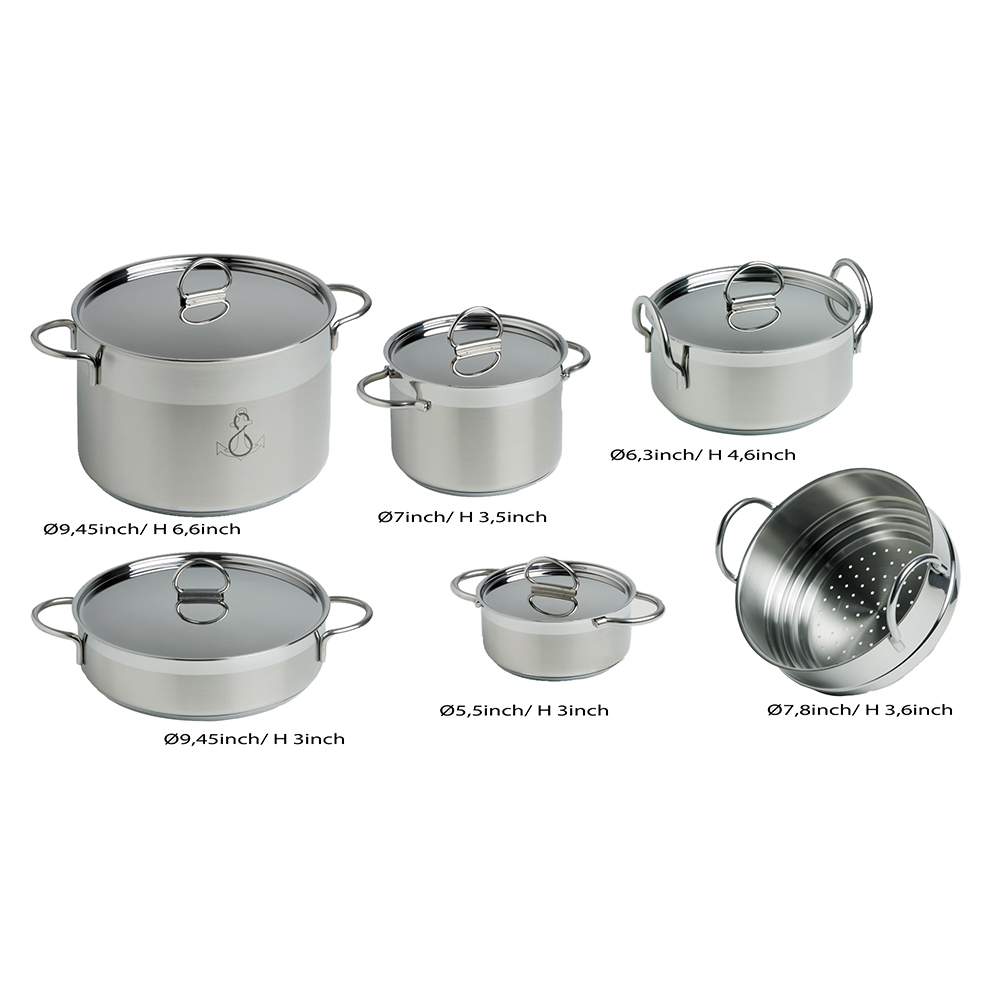 20001 Self-Containing Kitchen Cookware Pan Set - Stainless Steel - Set of 8