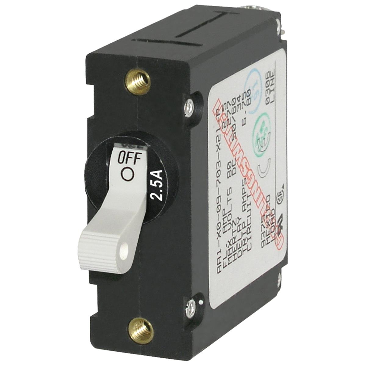 s 7197 7917 A-Series Single Pole 2.5 amp White Toggle Circuit Breaker