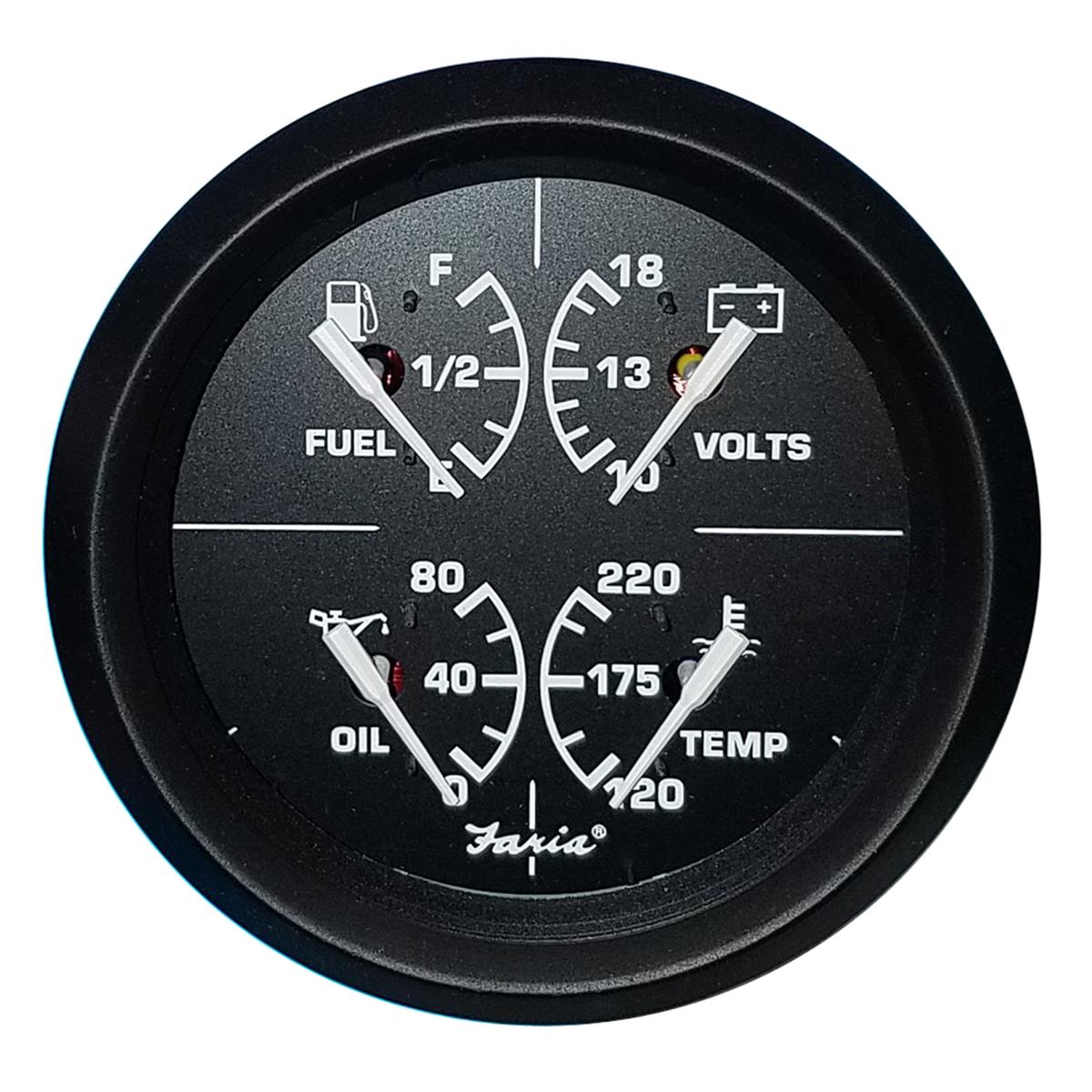 4" 4-in-1 Multifunction Gauge - Voltmeter (10-16) Fuel Level - O