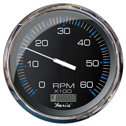 5 in. Tachometer with Digital Hourmeter 6000 RPM Gas Inboard - Chesapeake Black with Stainless Steel