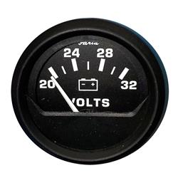 2 in. Aluminum Bezel In-Dash Mount Voltmeter, Euro Black - 20-30V