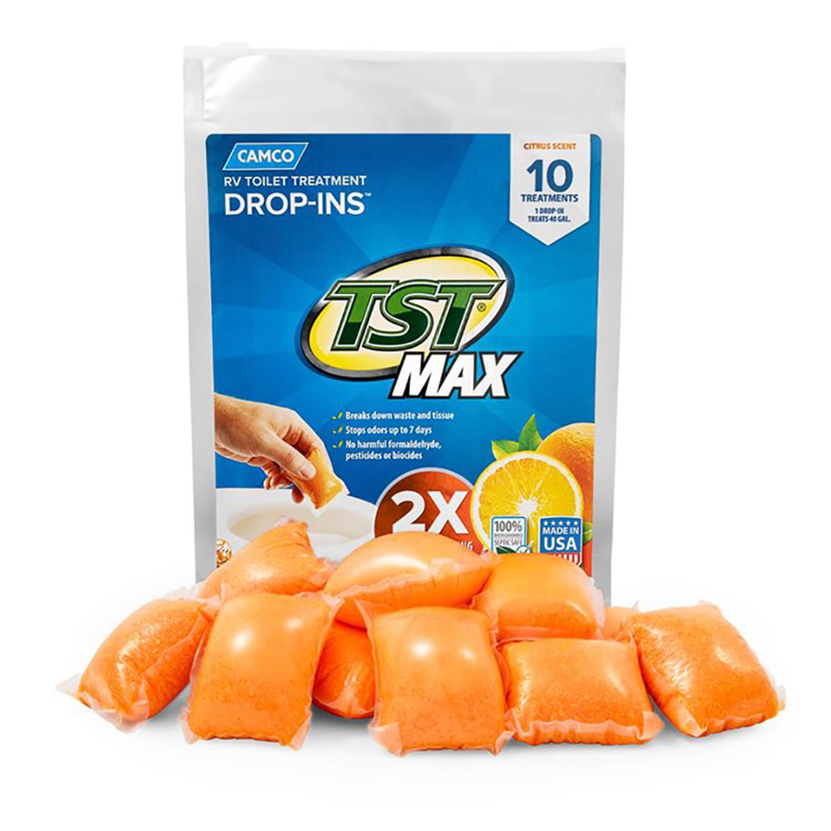 41178 Drop Ins TST MAX Orange RV Toilet Treatment - Pack of 10 -  CAMCO