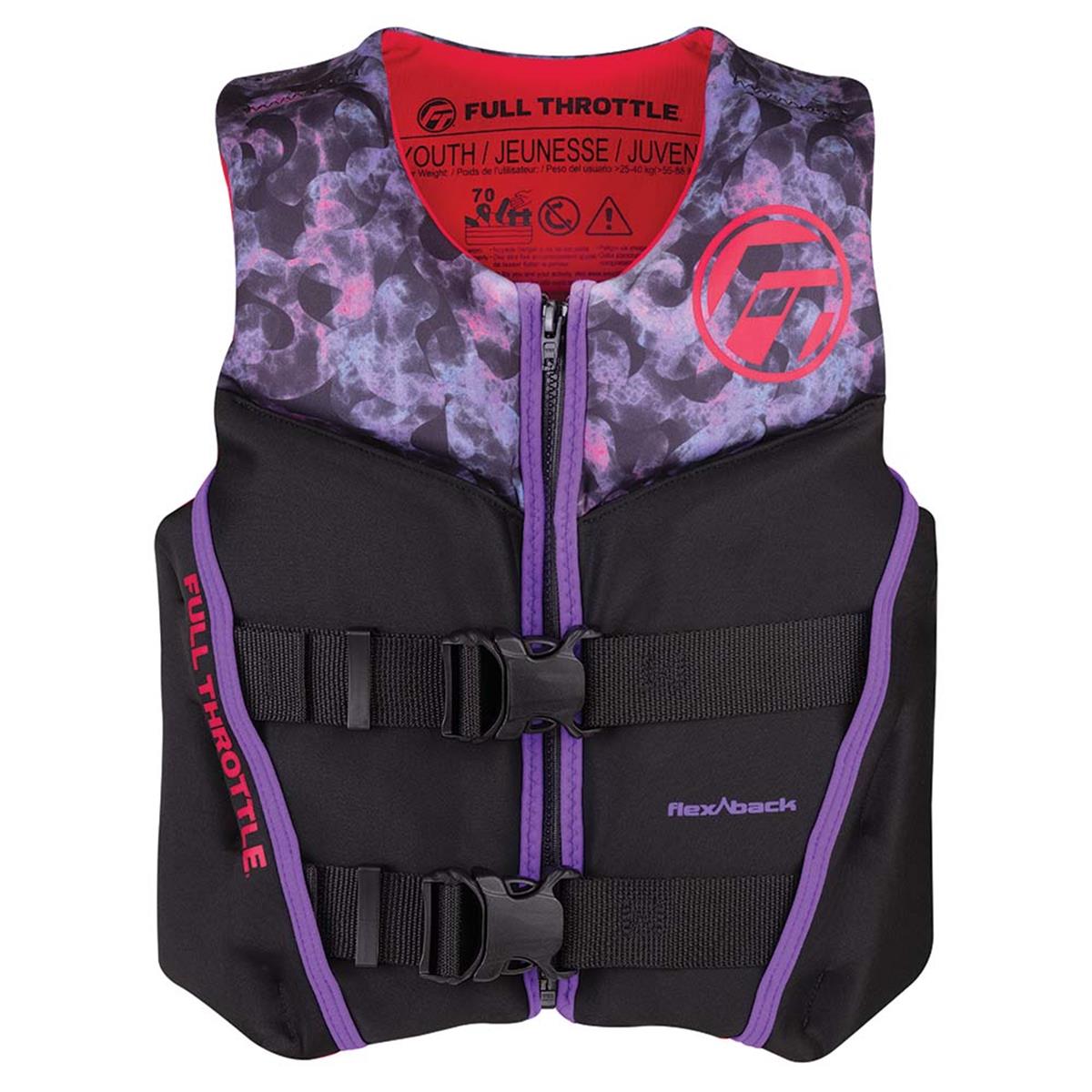 Full Throttle  Full Throttle Youth Rapid-Dry Flex-Back Life Jacket - Pink & Black