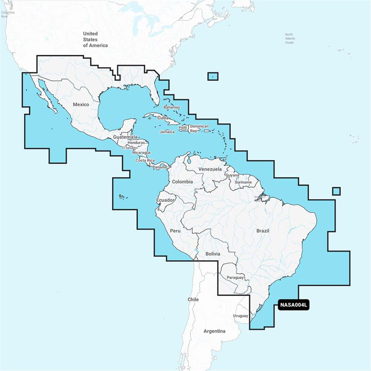 Picture of Navionics 010-C1364-30 NASA004L Mexico, Caribbean to Brazil Fishing Map
