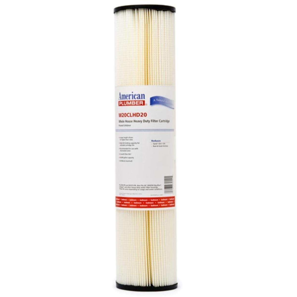 Picture of Commercial Water Distributing AMERICAN-PLUMBER-W20CLHD20 Pleated Cellulose Whole House Heavy Duty Filter Cartridge, 20 Micron - 20 in.