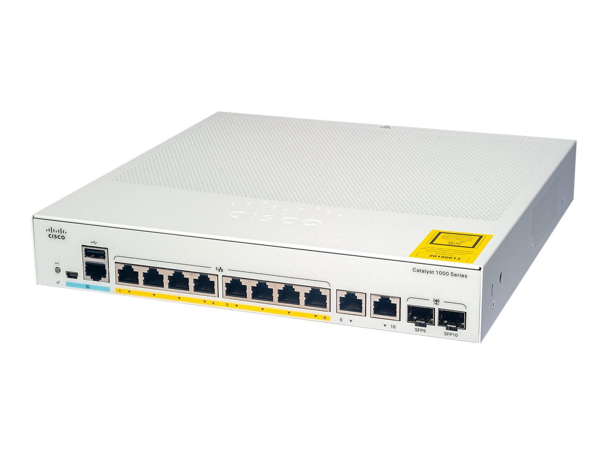 Picture of Cisco C1000-8P-2G-L Ethernet Switch - 8 Ports - Manageable - 2 Layer Supported - Modular