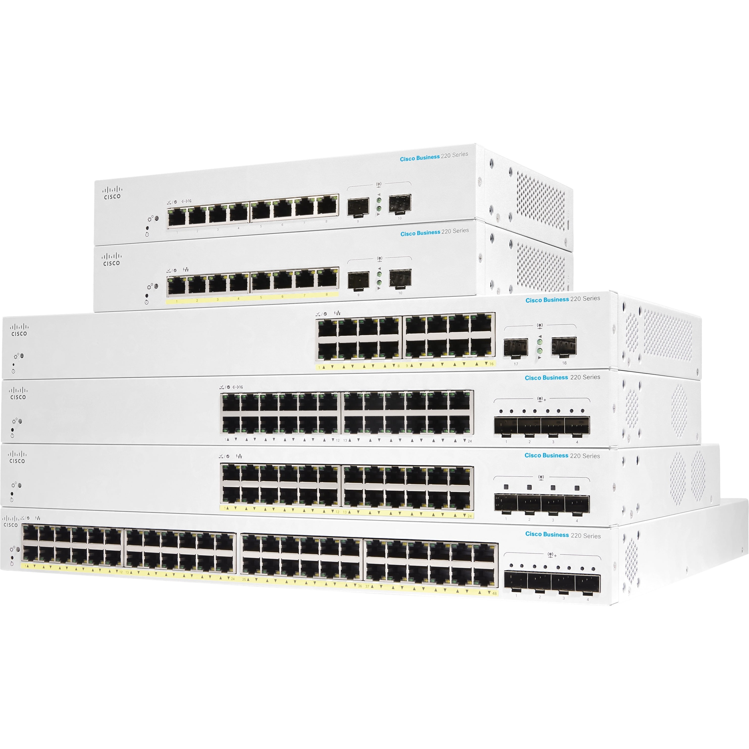 Picture of Cisco Systems CBS220-8FP-E-2G-NA 8 Port GE PoE Full PoE Extended PS 2 x 1G SFP Smart Ethernet Smart Switch, White