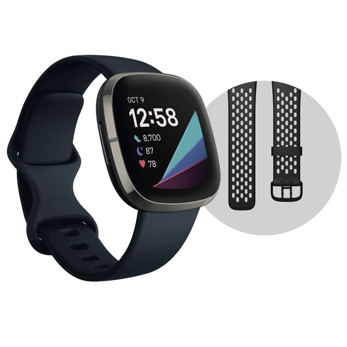 Picture of Google FB512BKBKLBNDL Fitbit Sense Advanced Smartwatch with Bonus Bands&#44; Black & Luner White - Large
