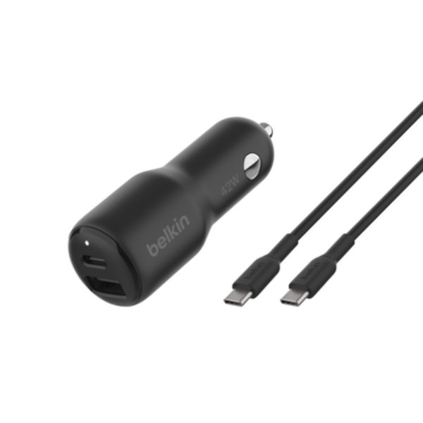 Picture of Belkin CCB005bt1MBK-B6 42W PD PPS USB-C & USB-A Car Charger with 1 m PVC C-C Cable&#44; Black