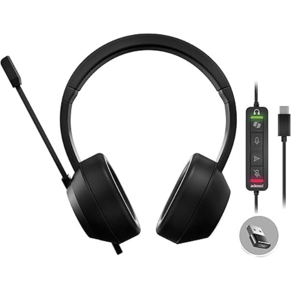 Picture of Adesso Xtream P7 Wired Stereo Headset with Copilot AI Shortcut 40 mm Stereo Drivers Voice Dictation Mute Button Submit&#44; Black