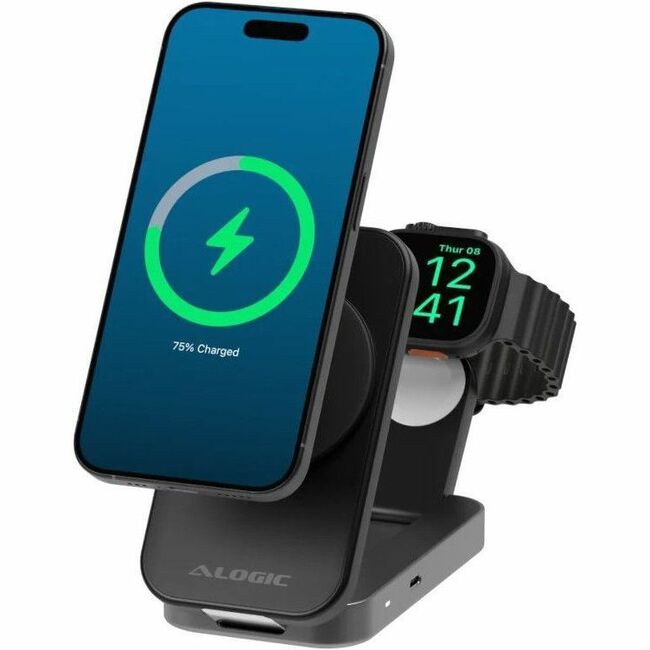 Picture of Alogic AL21WCFL-BK Flip 2-In-1 Qi2 Wireless Charging Stand&#44; Black