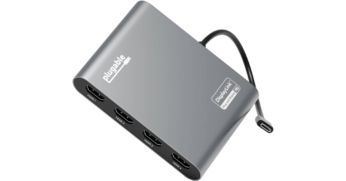 Picture of Plugable USBC-7400H4 USB-C Quad HDMI Dock 100W Power Delivery Graphics Adapter - Gray