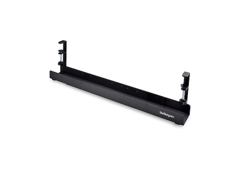CALBDESKCABLETR Under Desk Cable Management Tray - Length Adjustable Cable Organizer, Clamp-On Installation, Power Bar Holder - Black
