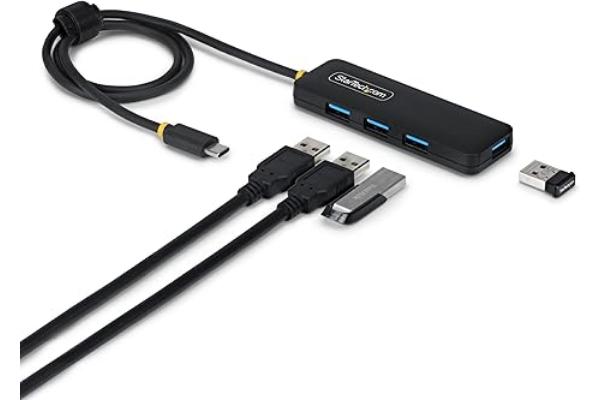 H5C4A-USB-HUB-2 4-Port USB-C Hub - 5GBPS Bus-Powered USB-C to 4xUSB-A Mini Hub with Extra-Long 2 ft. Host Cable, PCR Plastic, Black
