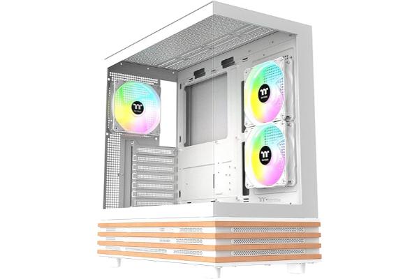 Thermaltake CA-1Y7-00M6WN-WS Mid Tower PC Case - View 270 Plus WS ARGB, Bottom Wood Trim - Includes 3 x 120 mm Lite Fans, White