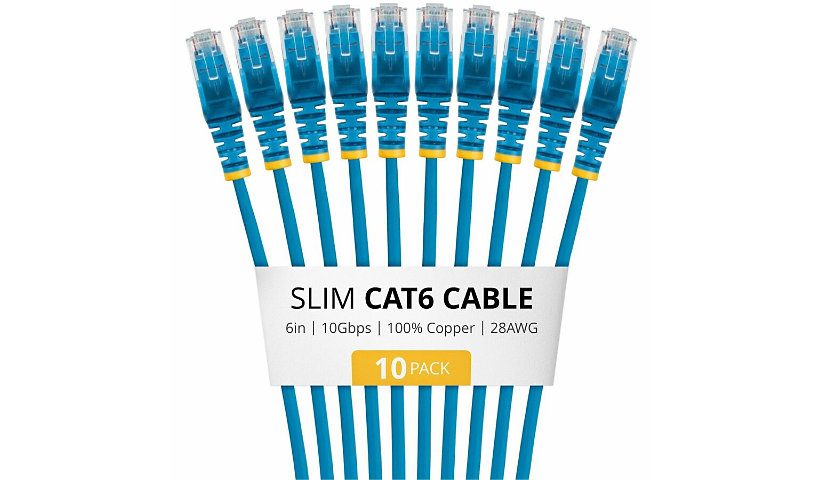 N6PAT6INBLS10PK 6 in. Slim CAT 6 Cable Pack - Blue - Pack of 10