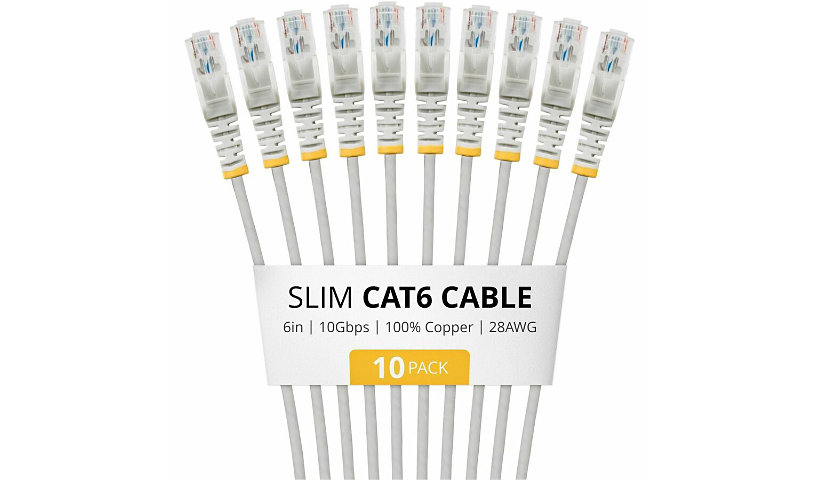 N6PAT6INGRS10PK 6 in. Slim CAT 6 Cable Pack - Gray - Pack of 10