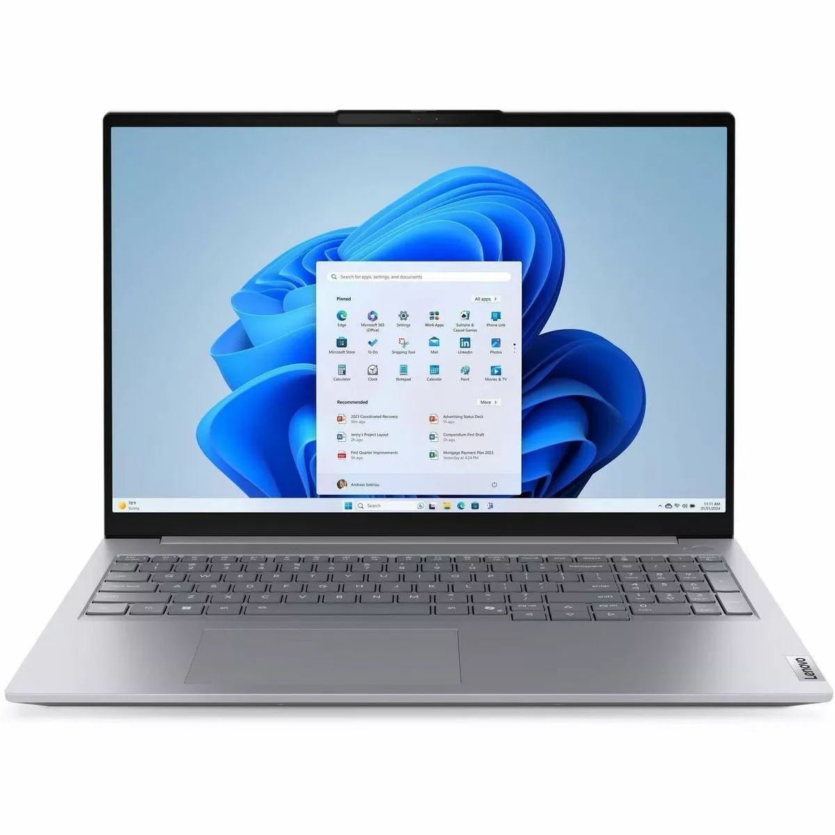 21US0001US 16 in. Think Book 16 Gen 9 Intel Core 7 240H 16 GB RAM 512 GB SSD Windows 11 Pro Touchscreen Notebook, Arctic Gray