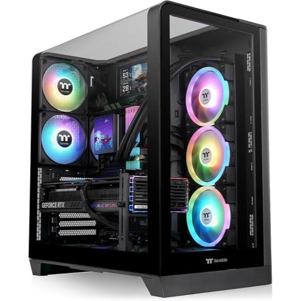 Thermaltake CA-11F-00M1WN-01 View 390 Curved Tempered Glass Mid Tower PC Case - Black Edition, Panoramic Glass Design