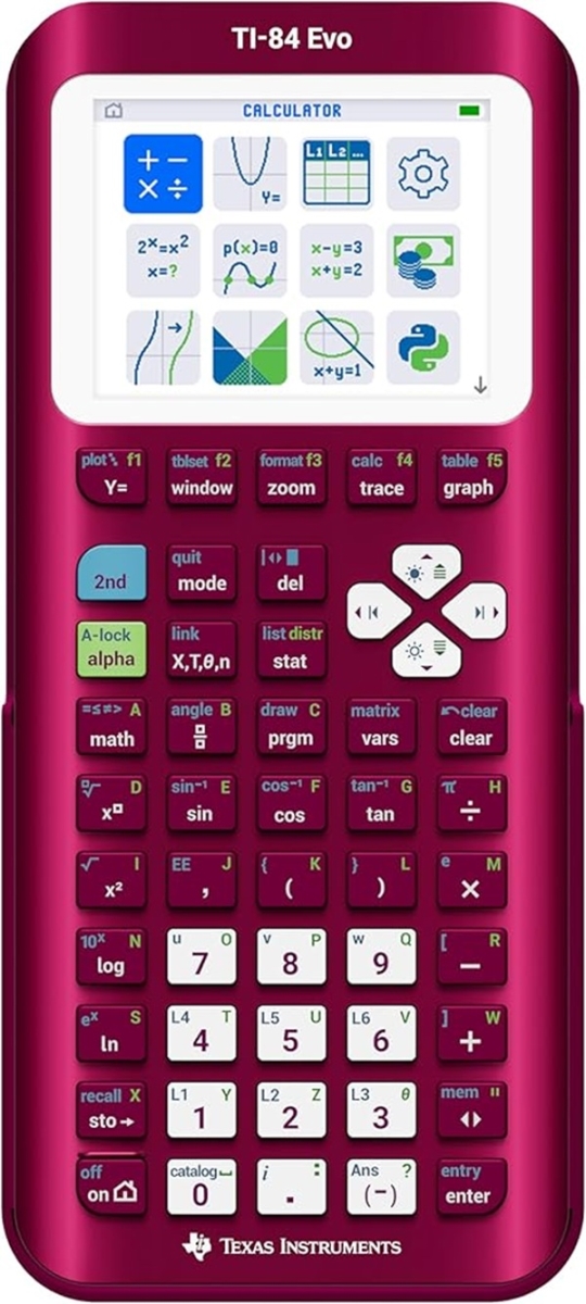 84EVO-FC-1L1-A8 2.8 in. TI84 Evo Instruments Graphing Calculator, Raspberry Metallic
