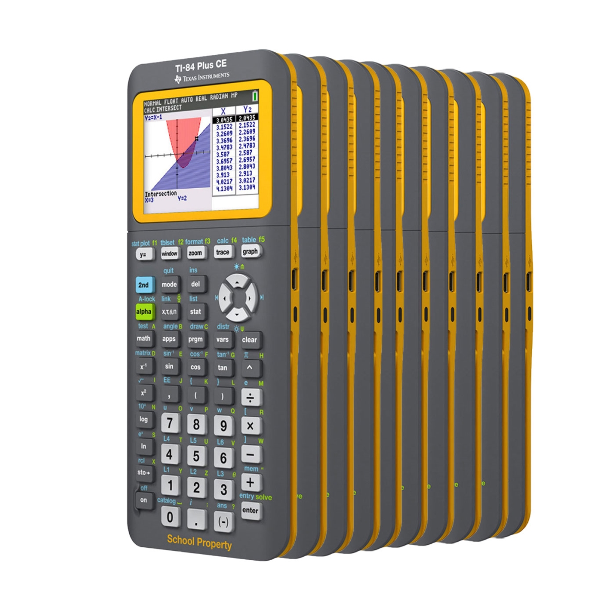 84PLCE-10P-2L1-A TI-84 Plus CE 10-EZ-Spot Graphing Calculators with Rechargeable Batteries - Pack of 10